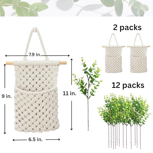 2 Packs Macrame Wall Planters with Faux Eucalyptus, Wall Decor - color: White