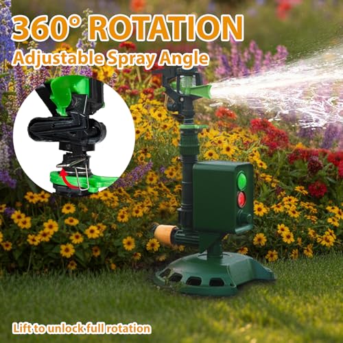Solar Powered Motion Sensor Animal Repellent Sprinkler with Flashing Light, IP65 Waterproof Outdoor Deer & Dog Deterrent for Garden and Lawn Protection