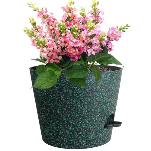 Meowell 12 inch Large Self Watering Pot for Indoor Outdoor Plants - color: Black With Green Speckles, size: 12inch A