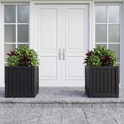 17.7" Large Square Planter Box for Outdoor Plants, Black - color: Black