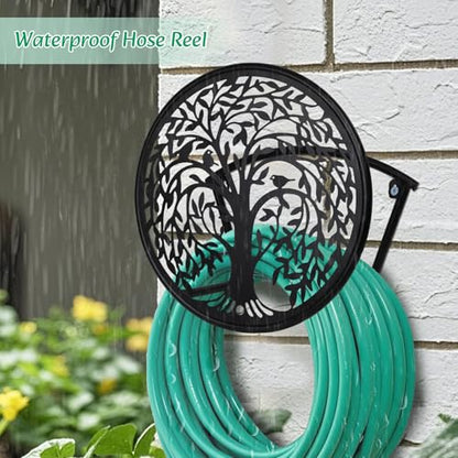 Metal Hose Reel Hose Holders Wall Mounted for Garden - color: Tree of Life