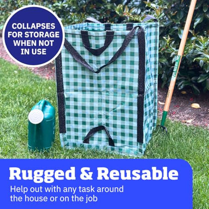 DURASACK Heavy Duty Home and Yard Bags 48-Gallon Reusable Self-Standing Lawn and Leaf Bags Garbage Can with Reinforced Handles, Gingham Green, 3 Pack - color: Gingham Green