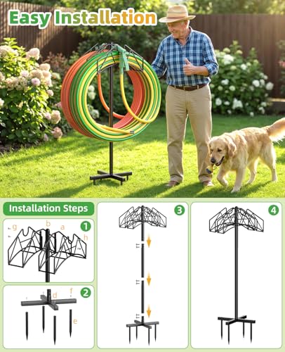 Garden Heavy Duty Hose Holder Stands Storage Rack Freestanding for Outside - color: Double-Hook (Black)
