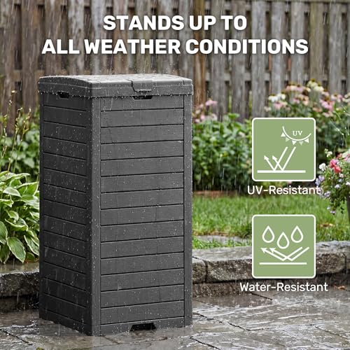 Outdoor Trash Can with Lid, Waterproof Plastic Outdoor Garbage Can with Drip Tray,Large Trash Can Outside for Patio, Garage, Pool, Garden, Backyard & Deck, Black (31 Gallon) - color: Black, size: 31 Gallon
