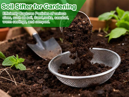 2 Pack Soil Sifter for Gardening - Rock Compost Sand Sifter Fits 5-Gallon Buckets 1/4 Inch & 1/8 Inch Mesh Sifting Screen Sieve for Gravel, Dirt, Sawdust with Repotting Mat - size: 11.8" x 11.8"