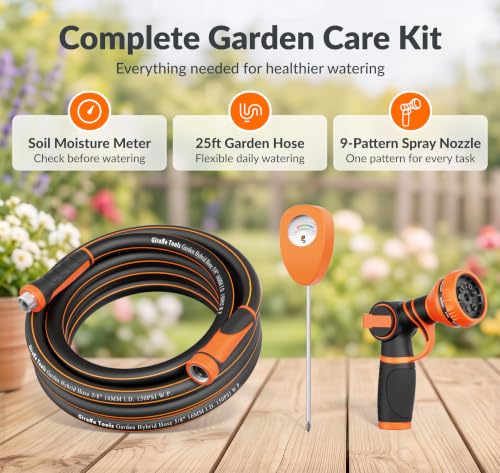 Giraffe Tools Garden Hose 5/8", 25FT Hose with Nozzle & Moisture Meter Set - size: 25FT Male to Female Set New B
