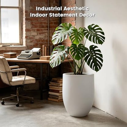 Kante Modern Home Minimalist 21.7" Tall White Concrete Bullet Planter - color: Snow White