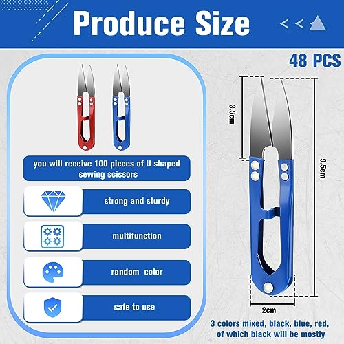 Therwen 48 Pcs 4 Inch Bonsai Pruning Scissors Thread Snips Mini Sewing Scissors U Shaped Bulk Bud and Leaves Trimmer Yarn Carbon Steel Pruners Trimmers for Gardening(Black, Blue, Red) - color: Black, Blue, Red