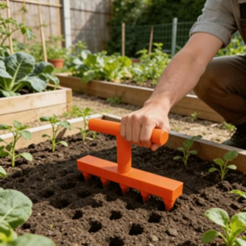 Garden Hole Punch Seeder Tool, Manual Seed Planting Dibber, Precision Soil Hole Puncher for Vegetables Flowers, Portable Handheld Sowing Tool for Garden & Pots（Orange）
