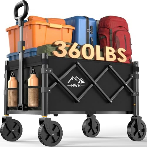 NWH Collapsible Wagon Cart with Wheels Foldable, 360LBS Large Capacity Portable Folding Utility Heavy Duty Beach Wagons Cart with All-Terrain Wheels for Groceries Shopping, Camping, Sports, Garden - size: 120L