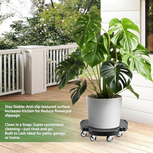Plant Stand With 8 Locking Wheels,15-21In Adjustable Rolling Plant Stands