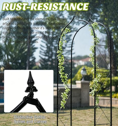 Metal Garden Arbors 8Ft Thickened Arch Trellis for Climbing Plants - color: Arch X Brace