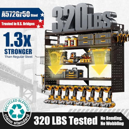 Large 5-Tier Power Tool Organizer Wall Mount, 320lb Capacity, 34'' Wide