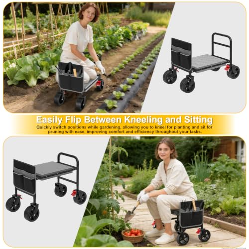 Rolling Garden Kneeler and Seat with Wheels: 360 Degree Swivel with Brakes