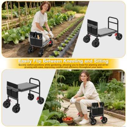 Rolling Garden Kneeler and Seat with Wheels: 360 Degree Swivel with Brakes