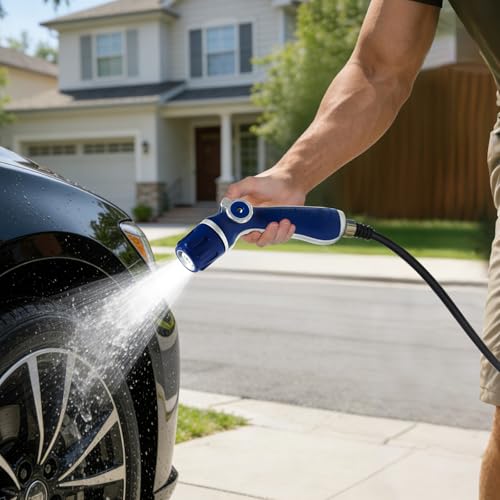 HugeDawn Garden Hose Nozzle, Heavy Duty Metal Sprayer Nozzle, Non-Slip Thumb Control, 3/4" GHT High Flow for Quick Watering & Cleaning (Blue) - color: Blue