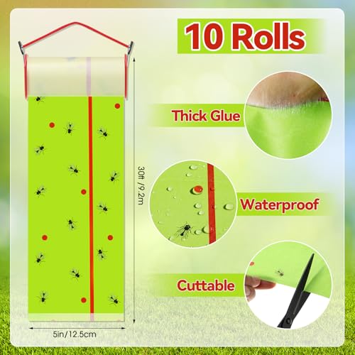 10 Rolls Sticky Fly Trap 30 ft Each, Fluorescent Green - color: Fluorescent Green