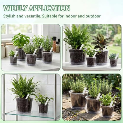 24Pack Clear Nursery Pots with Drainage - 4/6/8/10 Inch Plastic Plant Pots with Saucers & Plant Label, Large Clear Nursery Pots for Indoor Plants, Succulents, Flowers, Seedlings, Herbs, Vegetables