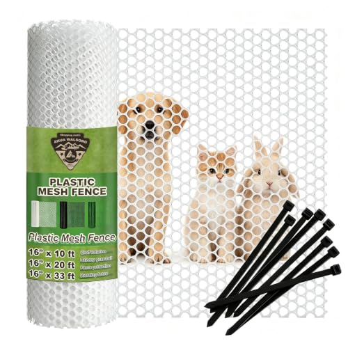 White Plastic Wire Mesh Fence 16In x 20Ft, Chicken Wire Fencing for Poultry - color: White, size: 16IN x 20FT