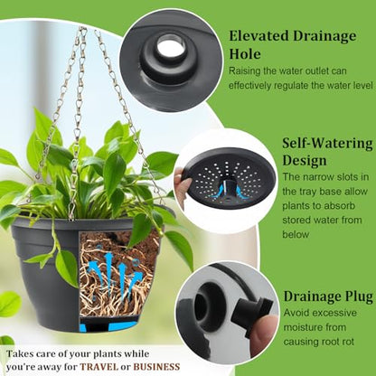 Hanging Planters 10 Inch, 4 Pack Self-Watering Hanging Baskets pots, Gray - color: Gray, size: 10 Inch-4P