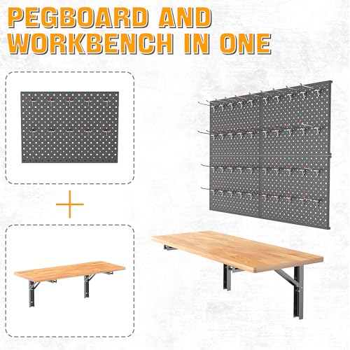 Ultrawall Folding Workbench with Pegboard, Wall Mount Work Table - size: 31.5"x15.7" workbench
