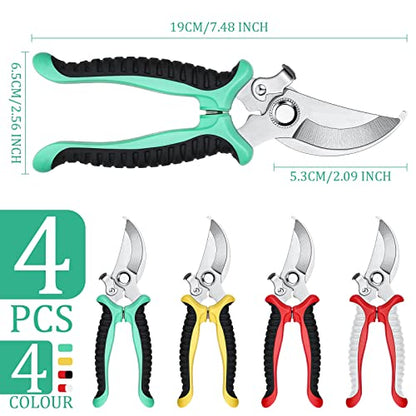 Lothee 4 Pcs Garden Pruning Shears Bypass Blade, Green, Yellow, Gray, Red