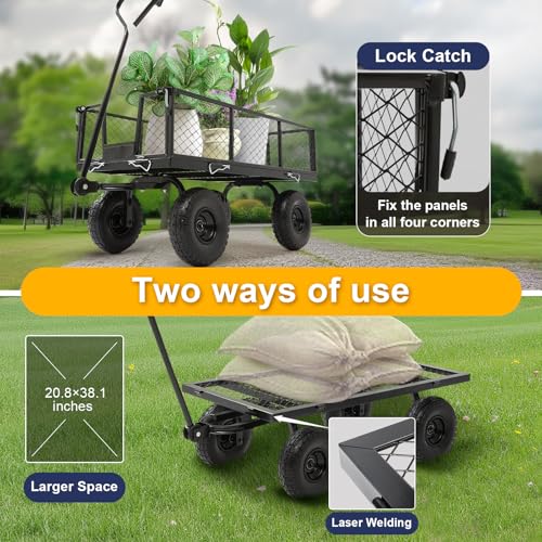 Heavy Duty Garden Wagon Cart 660 LBS, Steel Utility Cart with Removable Sides & All-Terrain 10" Solid Wheels, 180° Rotating Handle for Outdoor Gardening & Multi-Surface Use - size: 660LBS Cart