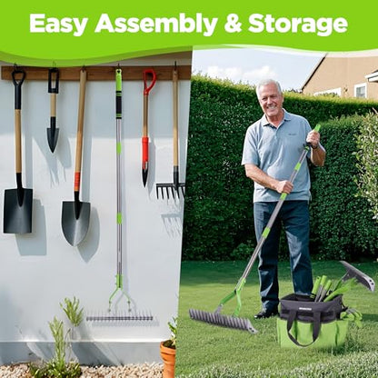 WORKPRO Thatch Rake, 15-Inch Thatching Rake with Telescoping 5FT Handle