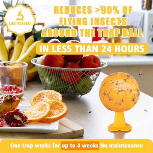 Sticky Fruit Fly Traps Indoor Outdoor, 6pc Yellow Hanging Ball Bug Catcher - color: Yellow with base