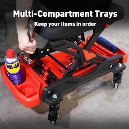 Rolling Creeper Seat, 300 LBS Garage Stool with 4 Locking Wheels