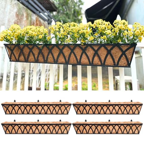 LaLaGreen Balcony Railing Planter (48 in, 4 Pack) Black Metal Flower Boxes - size: 48" (122cm) x 4 pack