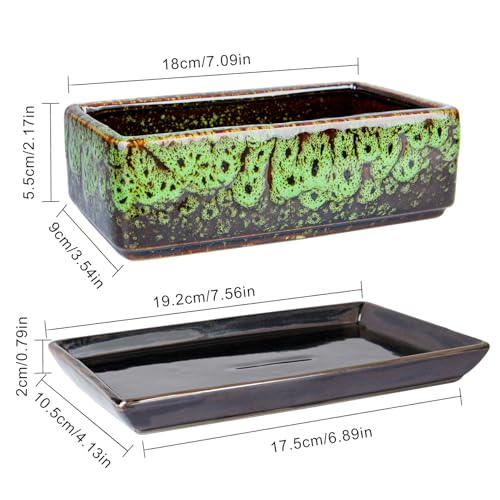 Succulent Pots - Long Rectangle Succulent Planters with Drainage Tray - color: Green