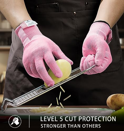 JDL ANSI A6 Cut-Resistant Gloves for Women, Food Grade, Knife Protection, Glass Handling, Superior Comfort & Lightweight, Pink, Medium - color: Pink, size: Medium