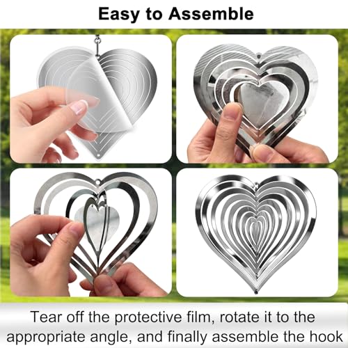 CHONOVO Stainless Steel Reflective Device, Round Bird Devices Set Highly Reflective 3D Wind Spinners Outdoor Garden Decor for Outside Window Roof Yard Orchards 12 Discs 4 Pcs - size: (Round+Heart+Waterdrop) 12 Discs 4 Pcs