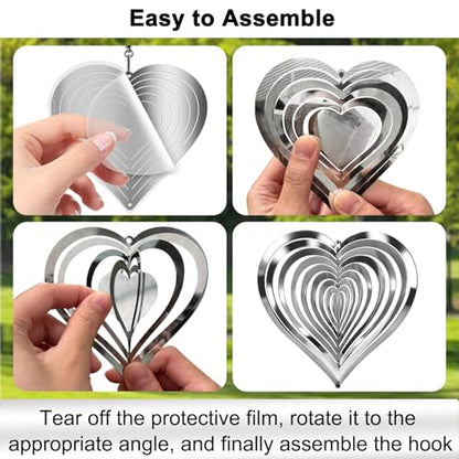 CHONOVO Stainless Steel Reflective Device, Round Bird Devices Set Highly Reflective 3D Wind Spinners Outdoor Garden Decor for Outside Window Roof Yard Orchards 12 Discs 4 Pcs - size: (Round+Heart+Waterdrop) 12 Discs 4 Pcs