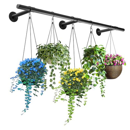 Hanging Planters Rod – Plant Hanger Indoor for Window Ceiling, Hanging Plant Shelf for Wall Planter House Plants, Plant Shelves Metal Holder Bar 63In (Pots, plants, chains not included) - size: 63In Length-1pc