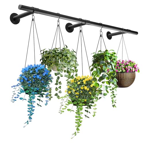 Hanging Planters Rod – Plant Hanger Indoor for Window Ceiling, Hanging Plant Shelf for Wall Planter House Plants, Plant Shelves Metal Holder Bar 63In (Pots, plants, chains not included) - size: 63In Length-1pc