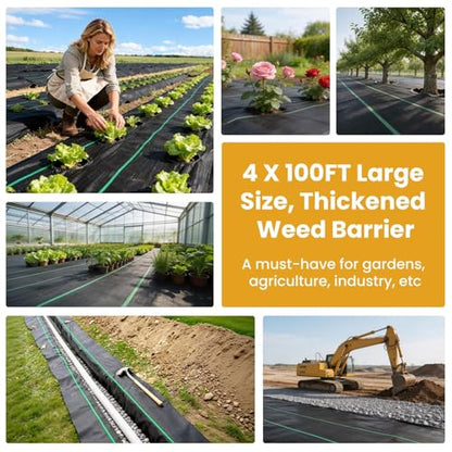 4FT x 100FT Weed Barrier Fabric, 3.2oz Landscape Fabric - size: 4x100FT