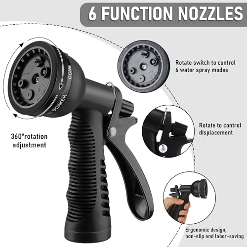 Pangda Expandable Coil Garden Hose 50 Ft with Spray Nozzle, Black - color: Black, size: 50 Ft