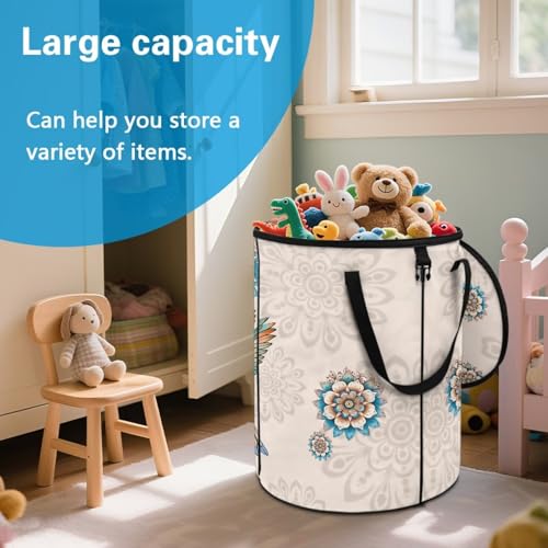 BIGCARJOB Hummingbird Foldable Trash Can Collapsible Trash Can Boho Floral Waterproof Recycle Garbage Bin Storage Bag Accessories, 22.83x17.71 in - color: Boho Floral Hummingbird