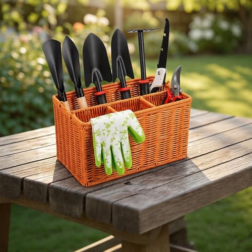 Garden Tools Set, 9 Pieces, Brown - color: brown