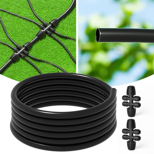 MIXC 25FT 1/2" Irrigation Tubing, 0.7" OD x 0.5" ID Hose with 2 Connectors - size: 25FT 1/2'' Main Tube