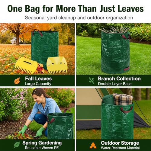 Leaf Scoops Hand Rakes, Leaf Claws & Leaf Grabbers for Yard Work with 72-Gallon Reusable Leaf Bag, 2 Pairs Adult Garden Gloves & Soft Handle Covers, Yard Cleanup Kit for Leaves - style: Leaf Scoops Kit with Bag & Gloves