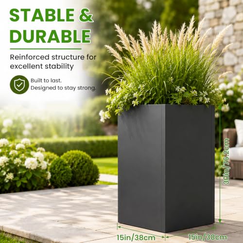 30 Inch Tall Outdoor Planter, Heavy Duty Galvanized Steel Planter Box - size: 30 Inch