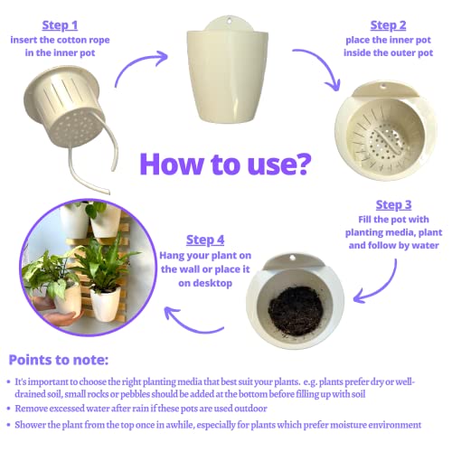 LaLaGreen Wall Planter for Indoor Plants (5in, 10 Pack) White Self-Watering - size: 5" (12.5 cm)