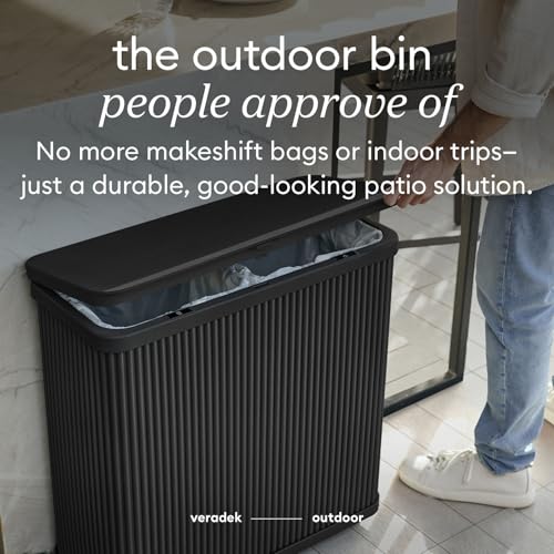 Veradek Tambour Waste Bin - Outdoor Trash Can with Dual Bag System - color: Black, size: 25" L x 11.75" W x 26.5" H