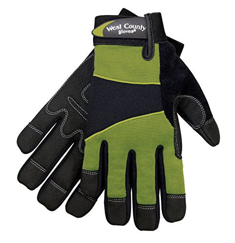 West County Women's Gloves -Work Gloves with Four-Way Spandex Backing - color: Black/Green, size: X-Small (Pack of 1)