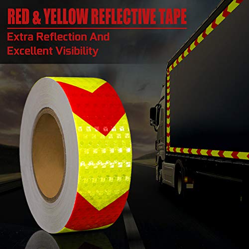 SEVEN SPARTA Arrow Reflective Tape for Trailers, Red/Yellow, 2in x 100ft - color: Red and Yellow
