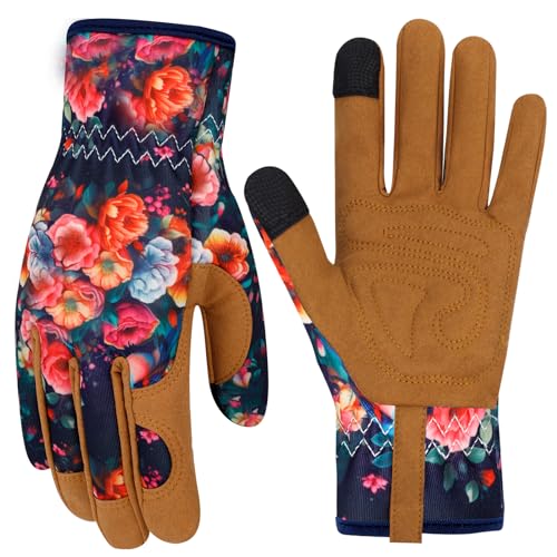 Leather Gardening Gloves for Women Thorn Proof Garden Gloves Touch Screen Working Gloves Gifts - color: Colork, size: Medium