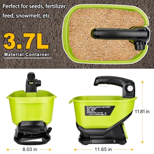 YEX-BUR Handheld Power Spreader for Ryobi 18V Battery, Portable Electric Spreader for Seed, Salt, Fertilizer, Feed, Year-Round Used, Covers Up to 8,000 sq. ft.(No Battery)